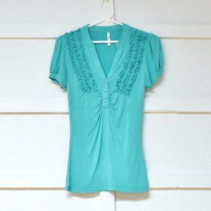 PAPAYA Teal Green Ruffle V-neck Blouse Top | Size M
